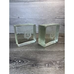 VTG Bookends Pair Solid Glass Block 5.5 Lb Letter D Monogrammed Book Ends 5x2.5”
